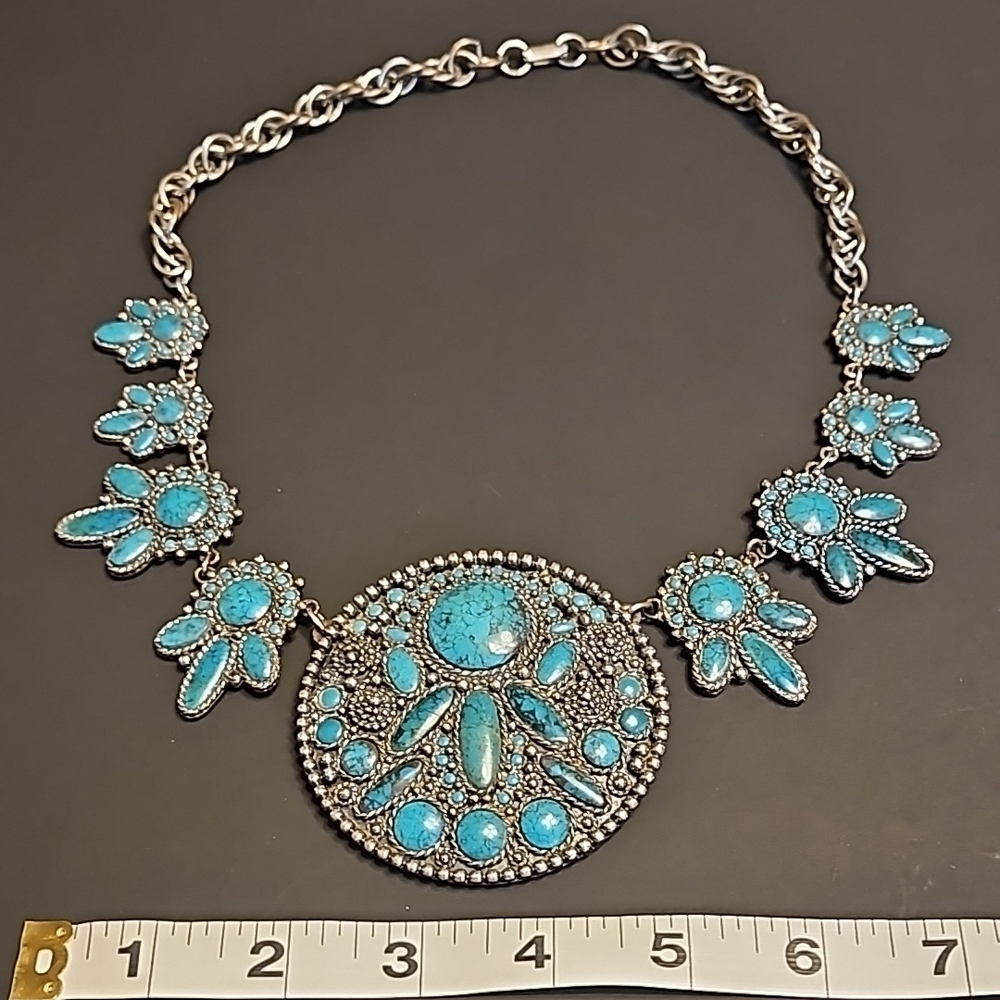 Crest Blue and Silver Necklace with Intricate Medallion